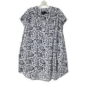 Pendleton Women's Short Sleeve White & Black Floral Print Rayon Tunic Top Size L